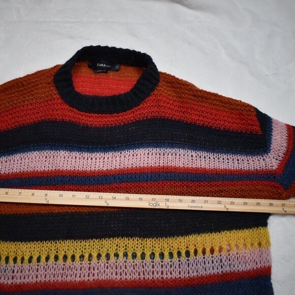 Zara Multicolor Striped Sweater Tunic Dress Sz M Italian Yarn Boho 70s Retro - Picture 12 of 14